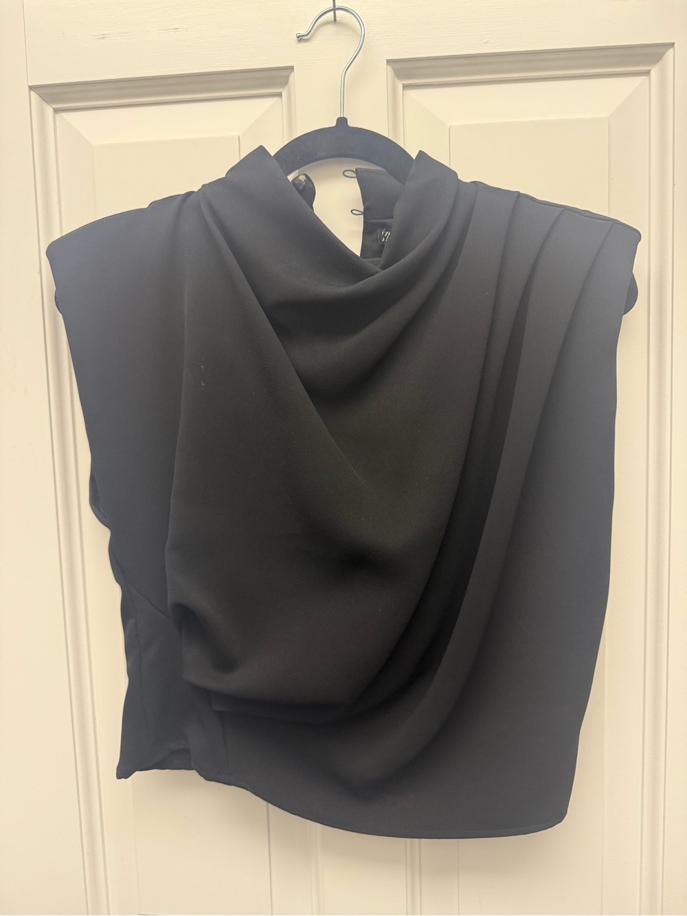 Zara Black Draped Sleeveless Blouse